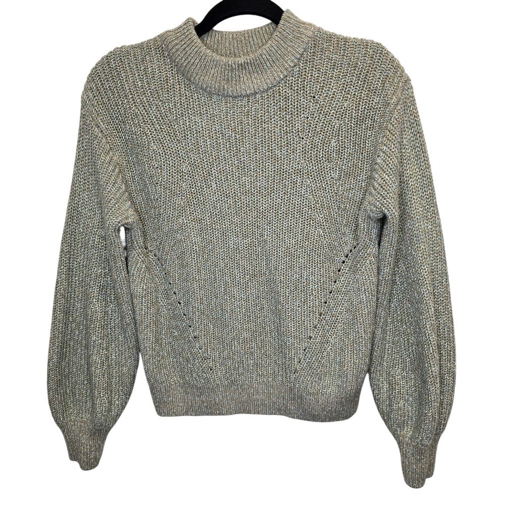 H&M Women's S Mock Neck Ribbed Knit Green Long Sleeve Pullover Sweater